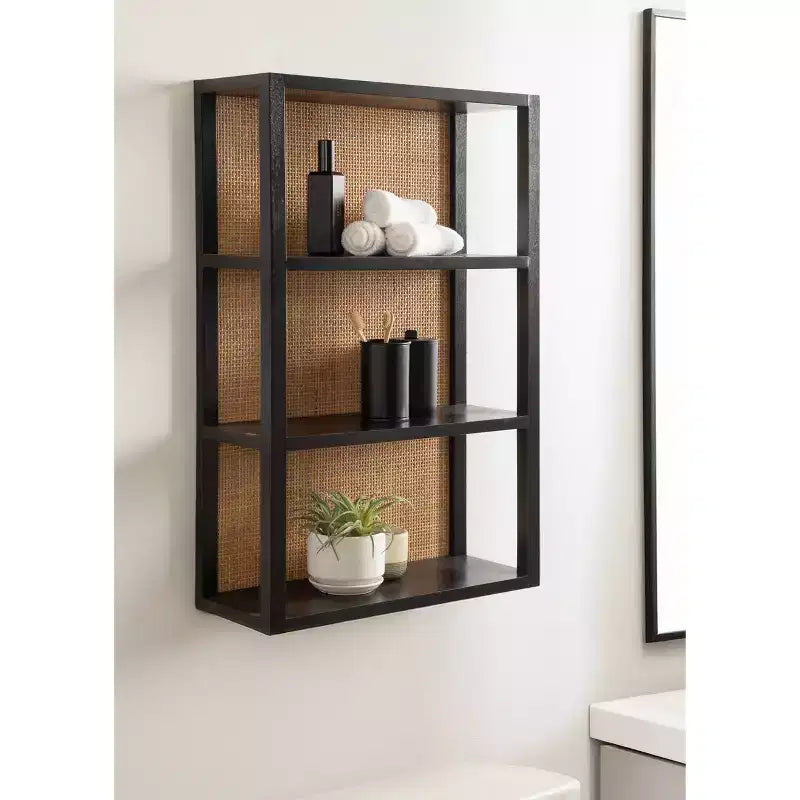 Mensola a muro a 3 ripiani in rattan e legno da 30".