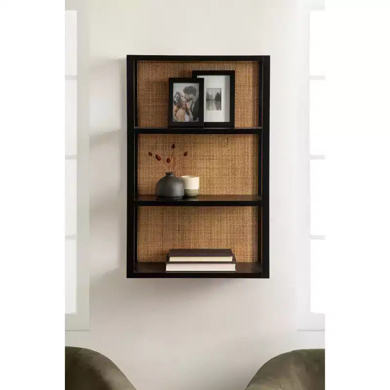 Mensola a muro a 3 ripiani in rattan e legno da 30".