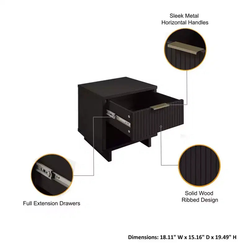 Set di 2 Comodini con Cassetto e Ripiano Aperto